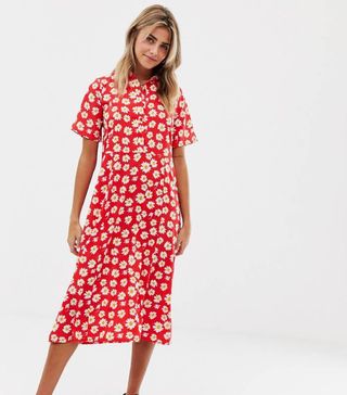 Wednesday's Girl + Midi Shirt Dress in Daisy Print
