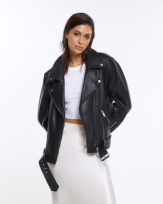 RI Studio + Black Leather Oversized Jacket