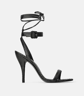 Zara + Animal Embossed Heeled Leather Sandals