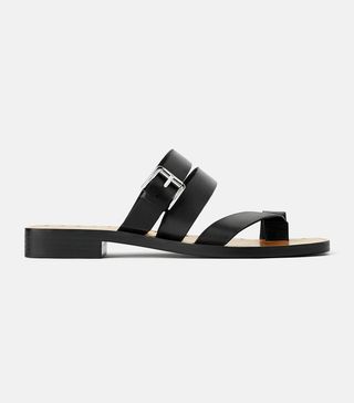 Zara + Flat Leather Sandals