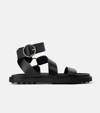 Zara + Flat Leather Sandals With Rings