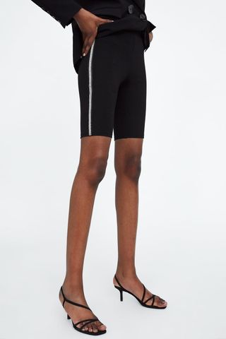 Zara + Bejeweled Stripe Biker Shorts