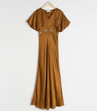 & Other Stories + Beaded Leopard Satin Maxi Dress