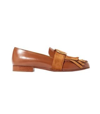 Chloé + Olly Fringed Suede-Trimmed Embellished Leather Loafers