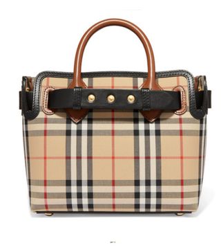 Burberry + Leather-Trimmed Checked Coated-Canvas Tote
