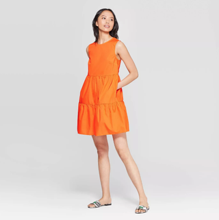 Who What Wear x Target + Sleeveless Crewneck A-Line Tiered Mini Dress