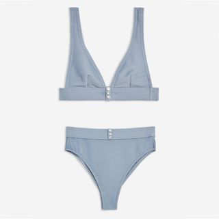 Topshop + Blue Ribbed Bikini Set