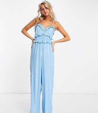 Reclaimed Vintage + Inspired Cami Jumpsuit With Button Front in Blue
