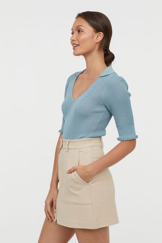 H&M + Rib-Knit Top with Collar