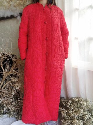 Vintage + 1950s Red Quilted Coat