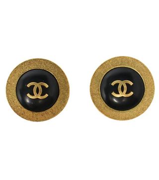 Chanel + Round CC Mark Earrings Black