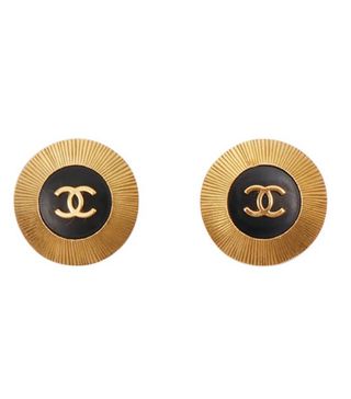 Chanel + Round Edge Design CC Mark Earrings Black