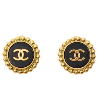 Chanel + Round Dotted CC Mark Earrings Black