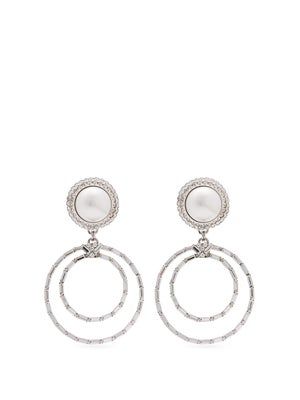 Alessandra Rich + Faux-Pearl Crystal-Hoop Drop Earrings