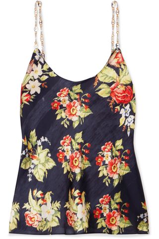 Paco Rabanne + Chain-trimmed Floral-Print Chiffon Camisole