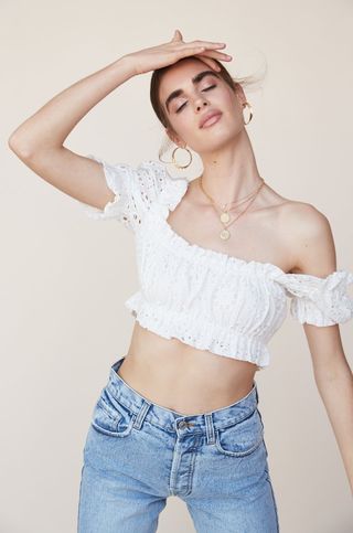 LPA + Cropped Peasant Top With Puff Sleeves