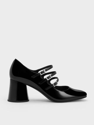 Charles & Keith + Black Buckled Cylindrical Heel Mary Janes