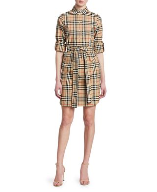 Burberry + Giovanna Long Sleeve Belted Check Print Dress