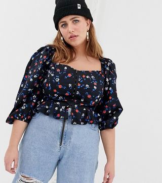 ASOS + Corset Hook and Eye Ruffle Top in Floral