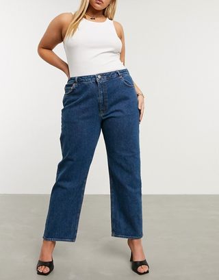 ASOS + High Rise Stretch Slim Straight-Leg Jeans in Mid Vintage Wash