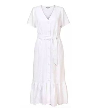 Oliver Bonas + Linen Button Through White Midi Dress