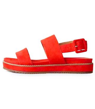 Oliver Bonas + Double Strap Red Suedette Flatform Sandals