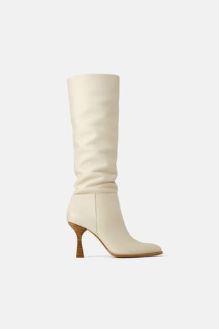Zara + Leather Boots with Wood-Look Heels