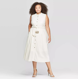 Who What Wear + Sleeveless Crewneck Belted Flare Dress