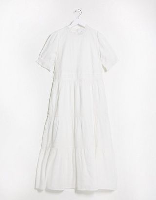 ASOS + Short Sleeve Tiered Cotton Dobby Smock Maxi Dress