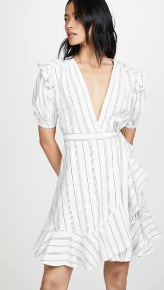 7 for All Mankind + Ruffle Sleeve Shoulder Wrap Dress
