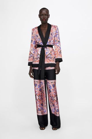 Zara + Printed Blazer With Belt