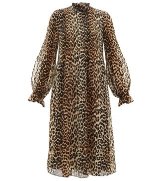 Ganni + Leopard-Print Plissé-Georgette Dress