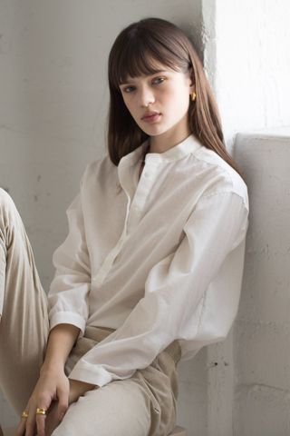 Almina Concept + Band Collar Button Up Shirt