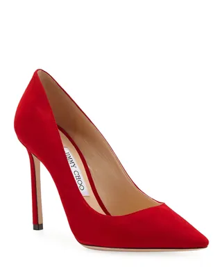 Jimmy Choo + Romy 100mm Suede Point-Toe Pumps