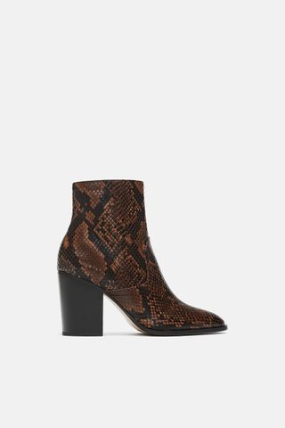 Zara + Heeled Animal Print Ankle Boots