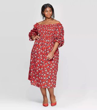 Who What Wear x Target + Square Neck Shirred Midi Dress