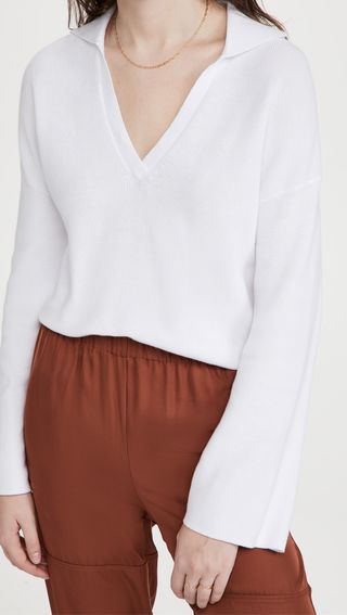 525 + Cotton Cropped Collared v Neck Top