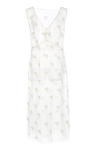 Marina Moscone + Embroidered Sheer Silk Midi Dress