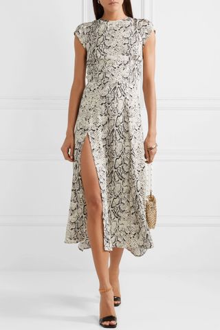 Reformation + Gavin Open-Back Snake-Print Crepe de Chine Midi Dress