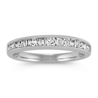 Shane Co. + Round and Baguette Diamond Vintage Wedding Band