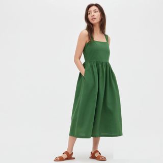 Uniqlo + Linen-Blend Shirred Sleeveless Dress
