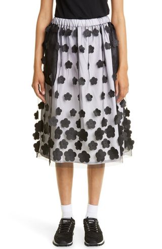 Comme Des Garçons Girl + Floral Appliqué Tulle & Cotton Skirt