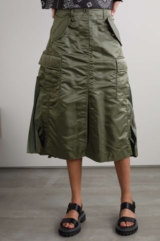 Sacai + Cutout Pleated Shell Midi Skirt