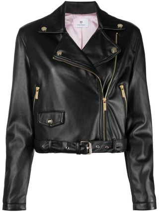 Chiara Ferragni + zip-up faux leather biker jacket