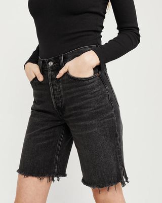 Abercrombie & Fitch + High Rise Long Denim Shorts
