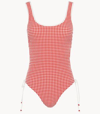 Laperla + Swimsuit in red gingham seersucker