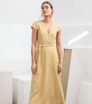 &Other Stories + Gingham Linen Midi Wrap Dress