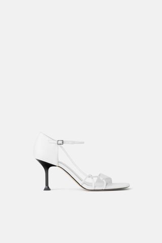 Zara + Heeled Leather Sandals With Heel Detail