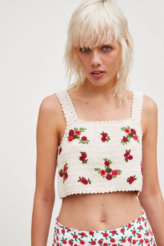 Zara + Crocheted Rose Top
