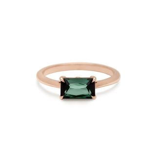 Anna Sheffield + Bea East/West Solitaire Ring, Rose Gold & Green Tourmaline